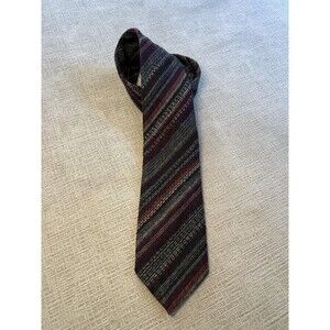 Vintage Necktie Mens Classic Stripe Wool Blend Made USA 57in Wide Gray Burgundy